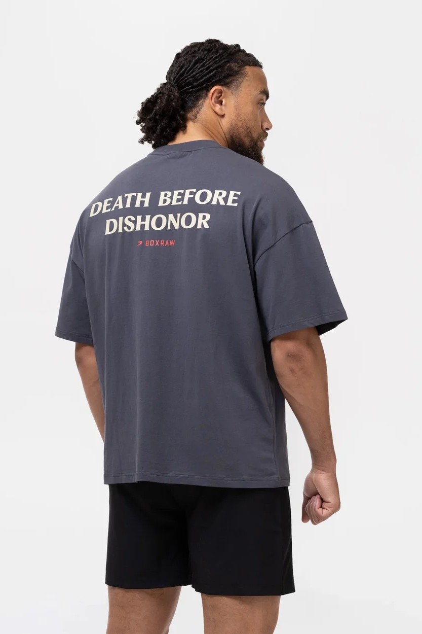 Death Before Dishonor 오버사이즈 티셔츠 차콜