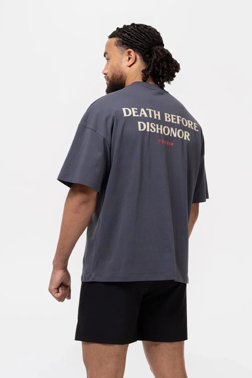 Death Before Dishonor 오버사이즈 티셔츠 차콜