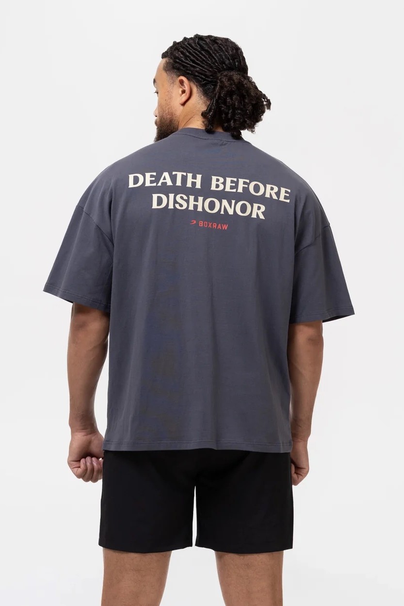 Death Before Dishonor 오버사이즈 티셔츠 차콜
