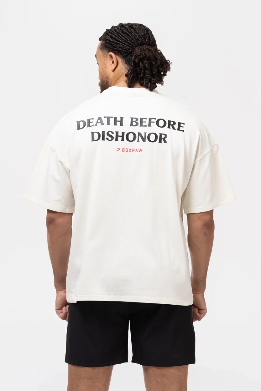 Death Before Dishonor 오버사이즈 티셔츠 베이지